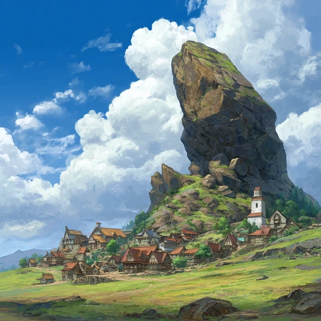 Windbreak Village Fantasy Illustration