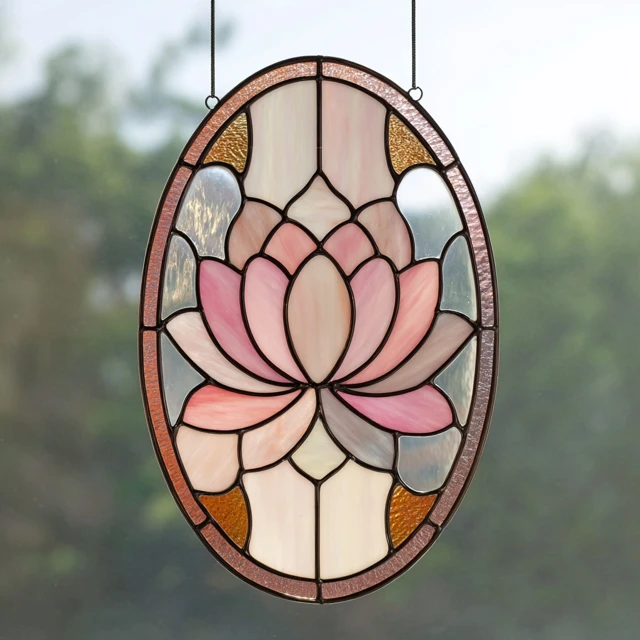 Stained Glass Lily Suncatcher Panel Minimalist Floral Design