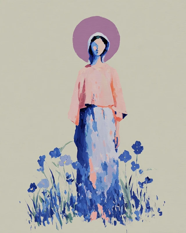 Mother Mary Portrait Pink and Blue Art