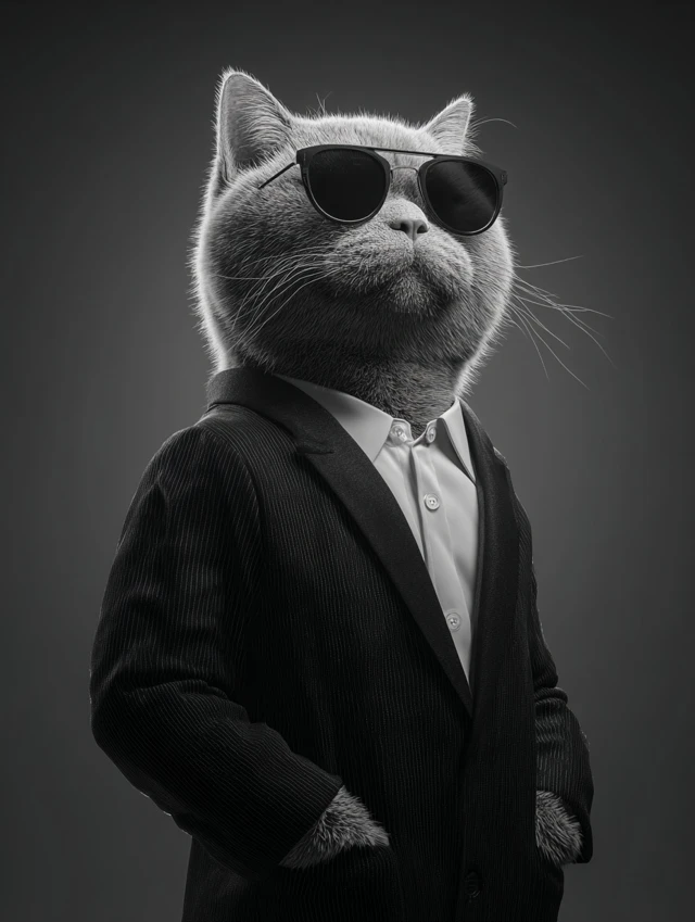 Stylish Cat in Suit Versace Fashion Campaign