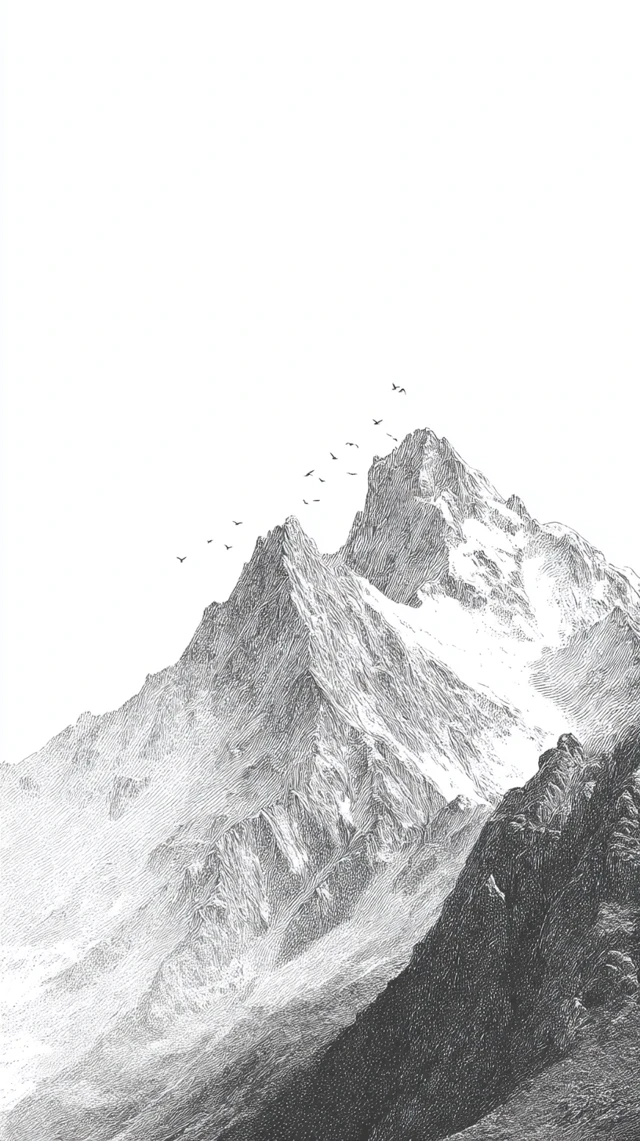 Sketchy Mountain Illustration Black and White Landscape Art