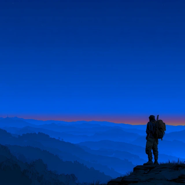 Man in Mountains Under Starry Night Illustration