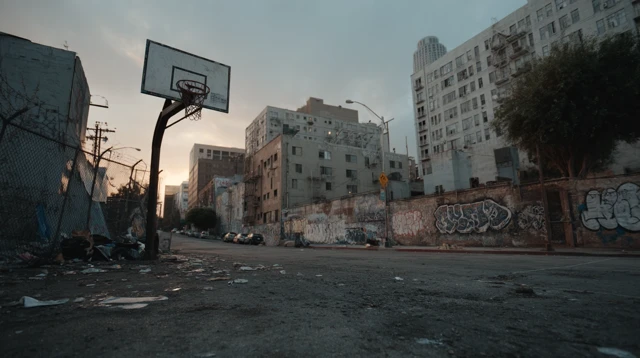 Downtown LA Basketball Sunset Golden Hour