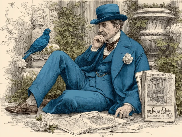 Victorian Gentleman Reading Newspaper Illustration