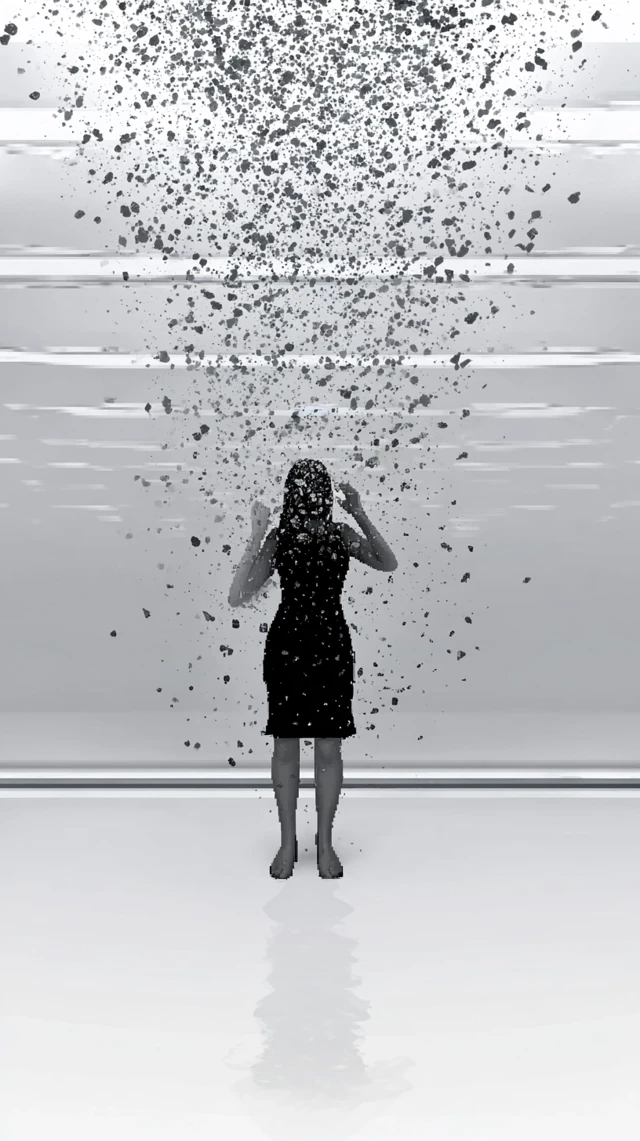 Woman Dissolving Into Particles Emotional Emptiness