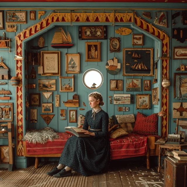 Vintage Faroe Island Bedroom: Folk Art and Nautical Theme