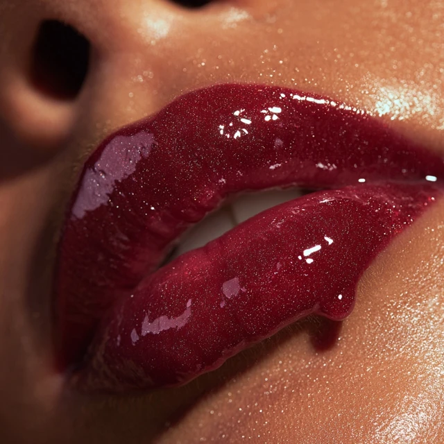 Plum Red Wine Glossy Lips Close Up Beauty Shot