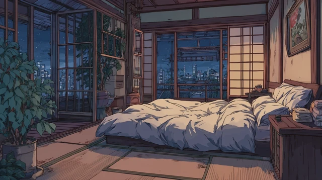 Anime Bedroom Nighttime Interior Design