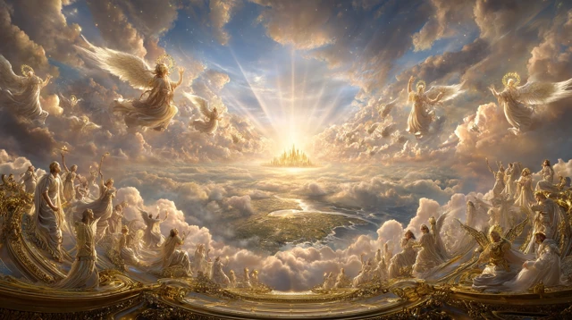 Heavenly Choir Angels in Divine Worship Scene