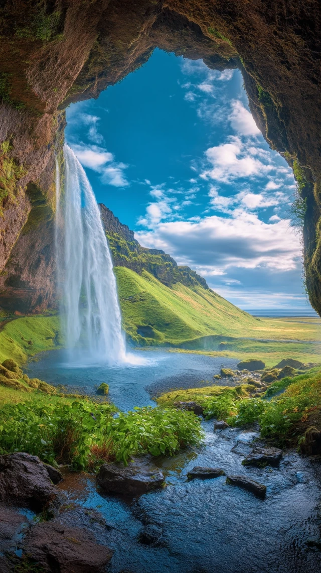 Seljalandsfoss Waterfall Iceland Inside Cave