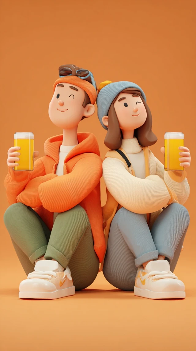3D Cartoon Couple Enjoying Beer