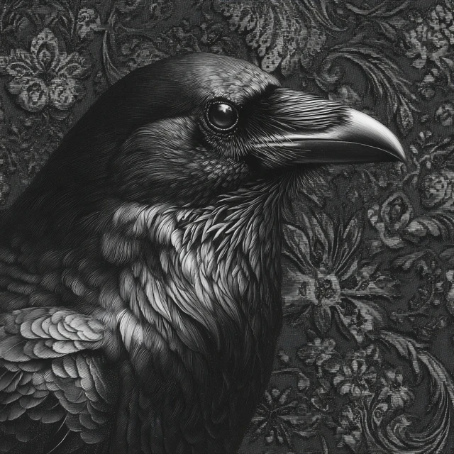 Gothic Lady in Black Lace Raven Details