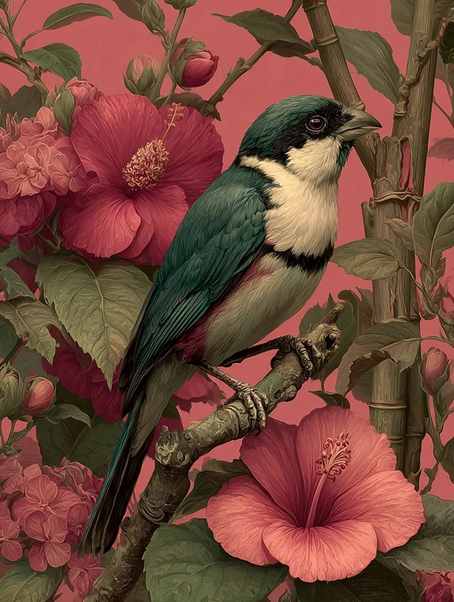 Chinoiserie Bird Painting Romantic Floral Art