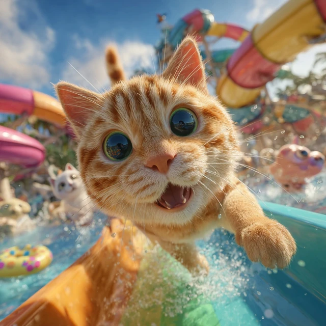 Orange Tabby Cat at Waterpark Adorable and Fun