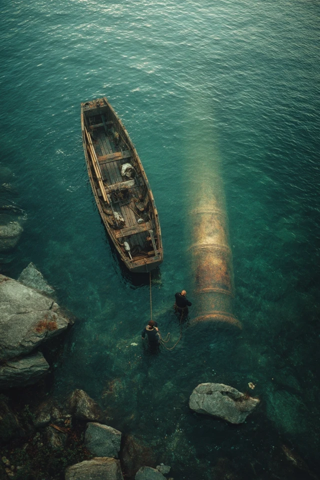 Cannon in Lake George Boat Running Aground Night View