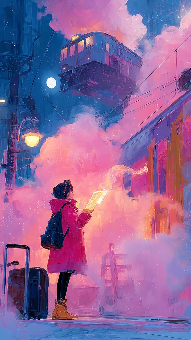 Cyberpunk Anime Girl Neon Train Platform