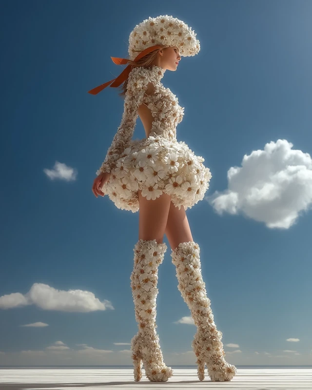 Woman in Floral Dress Long Legs Artistic Fashion