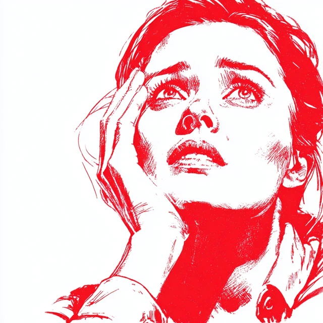 Exhausted Woman Demo Tape Style Red Outline Art