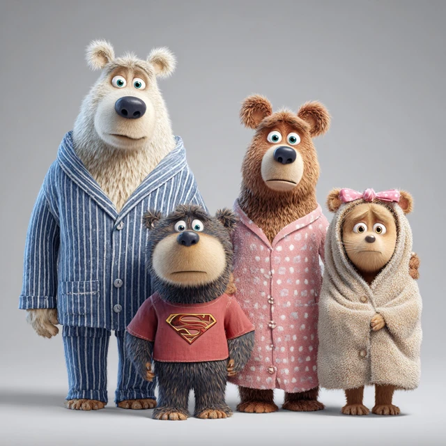 Funny 3D Cartoon Bear Family Full Body Portrait