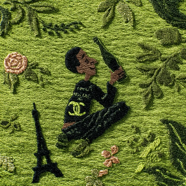 Embroidered Carpet Art Black Man Chanel Eiffel Tower