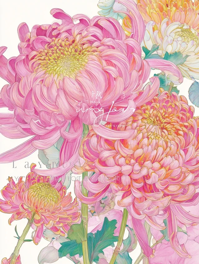 Pink Chrysanthemum Flowers Art Drawing