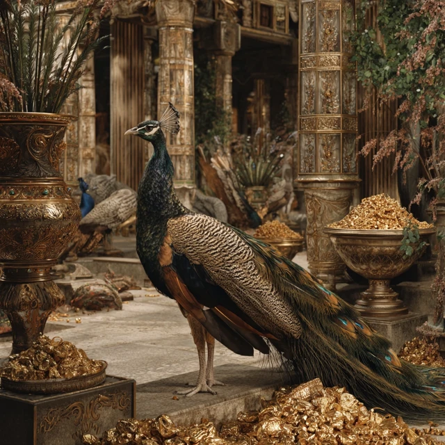 Photorealistic Peacock in a Golden Throne Room