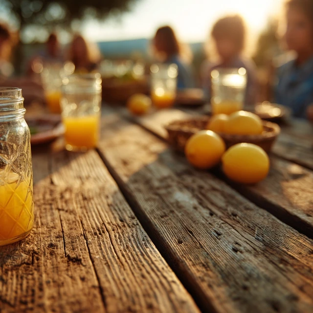 Summer Table with Lemonade and Kids