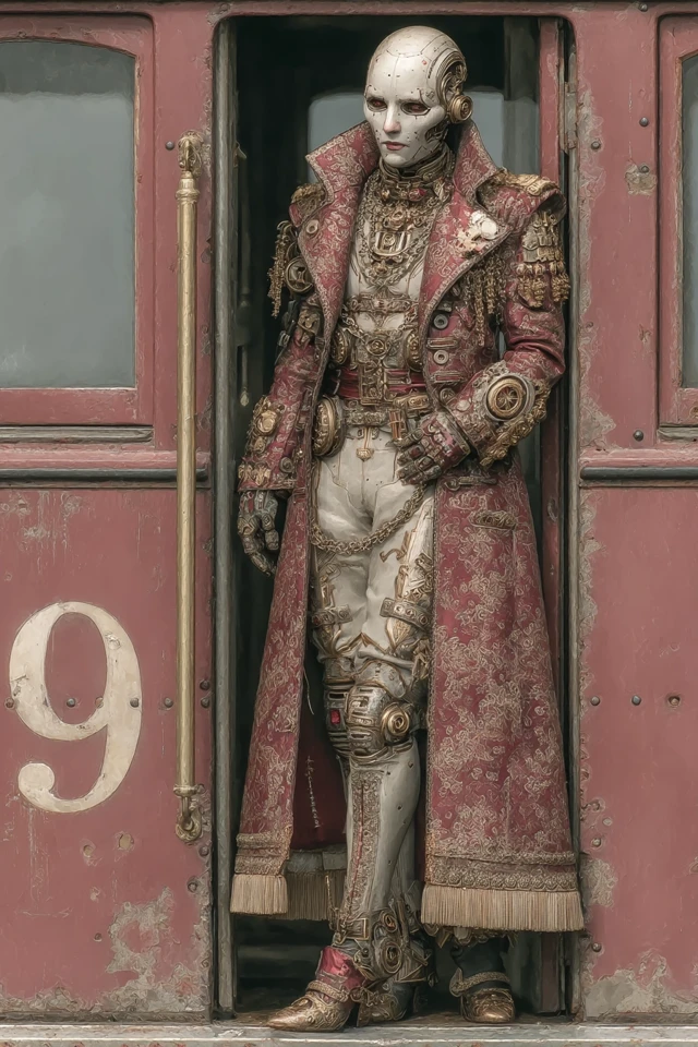 Neo Victorian Cyborg in Trolley Car Retrofuturism