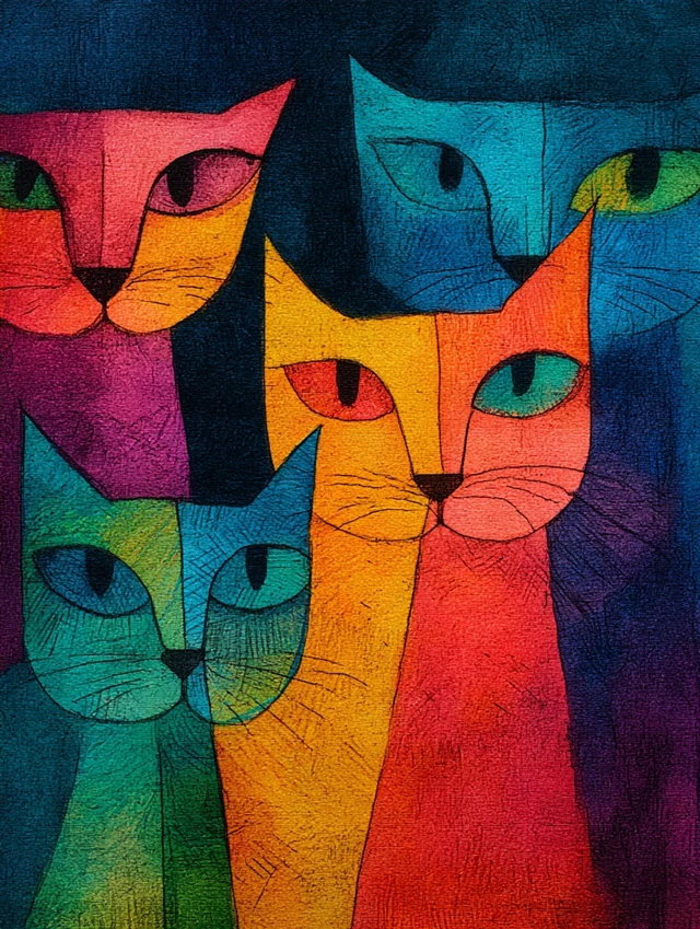 Adorable Cat Artwork Colorful Playful Portrait