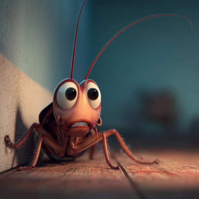 Scared Cockroach Pixar Style