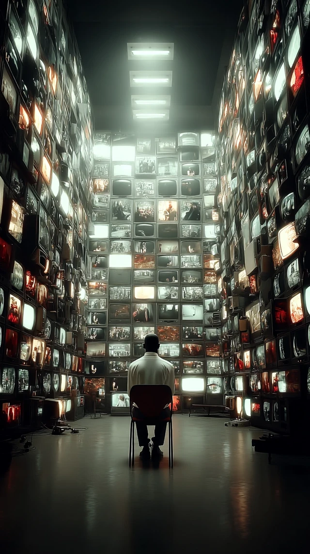 Surveillance Room: Man and Screens