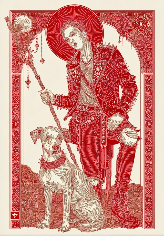Saint Rocco Punk Iconography Red and Gold Illustration