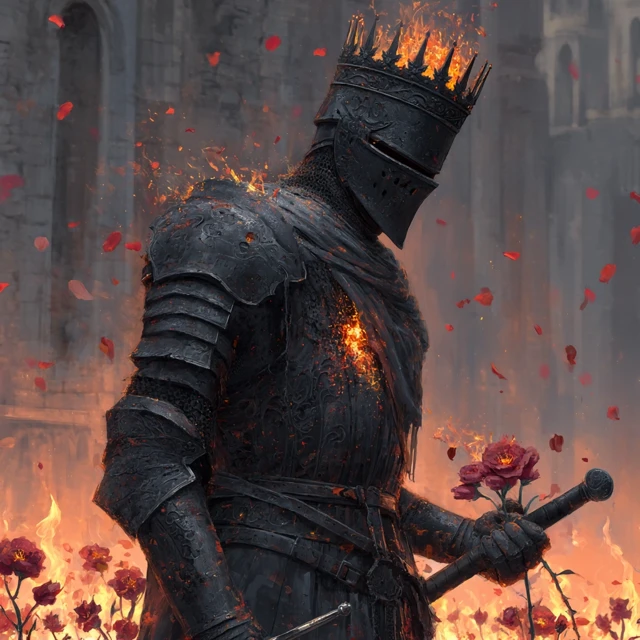 Burning King in Armor Dark Souls Inspired Concept Art