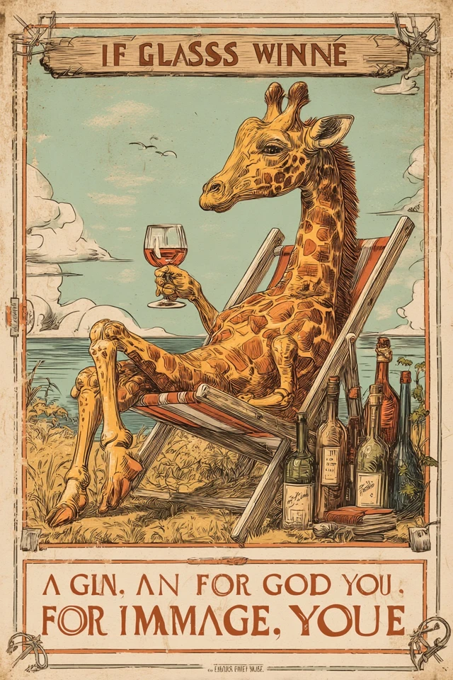 Giraffe Wine Poster Vintage Art
