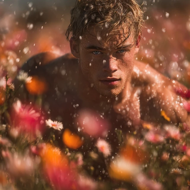 Male Model in Flower Field