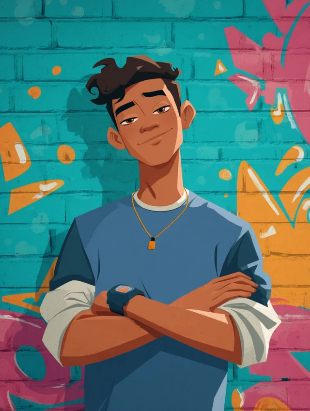 Confident Teen Cartoon Graffiti Style