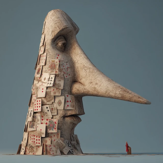 Giant Nose Plays Cards Surreal Art