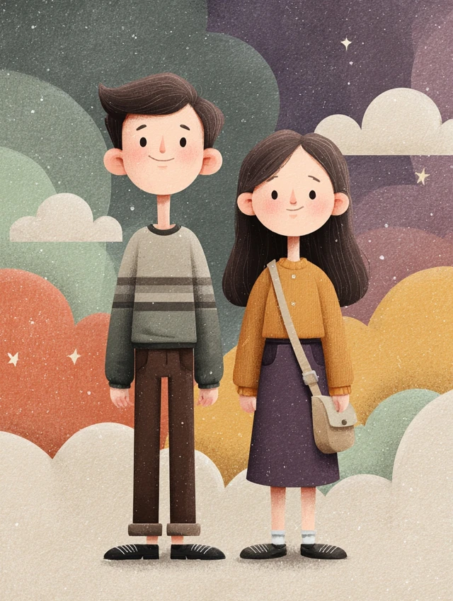 Couple Illustration Rainbow Background
