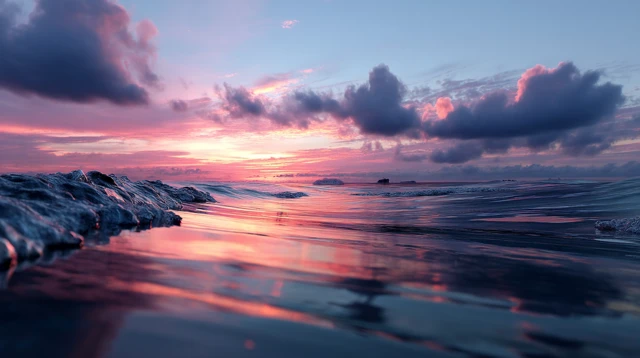 Ocean Sunset Gentle Waves Photography