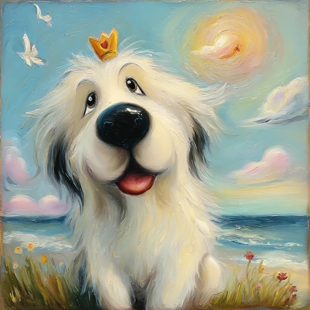 Great Pyrenees Dog With Crown Seaside Painting