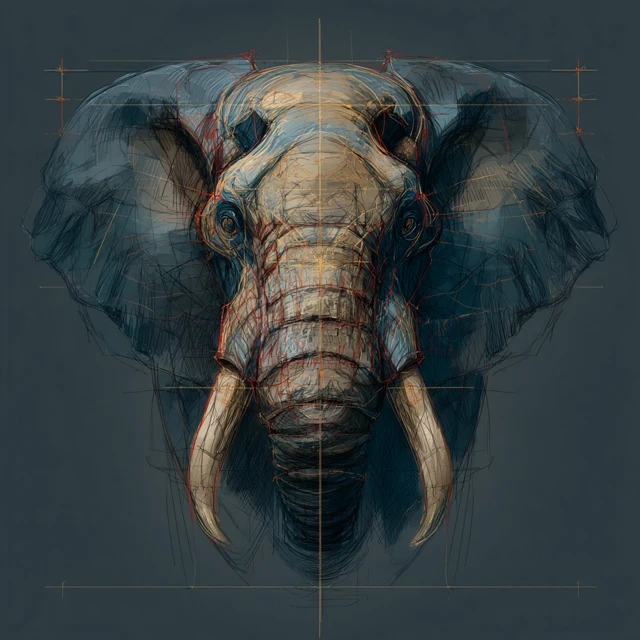 Elephant Head Outline with Tusks Artistic Sketch
