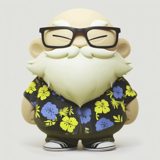 Cartoon Bald Bearded Man in Hawaiian Shirt