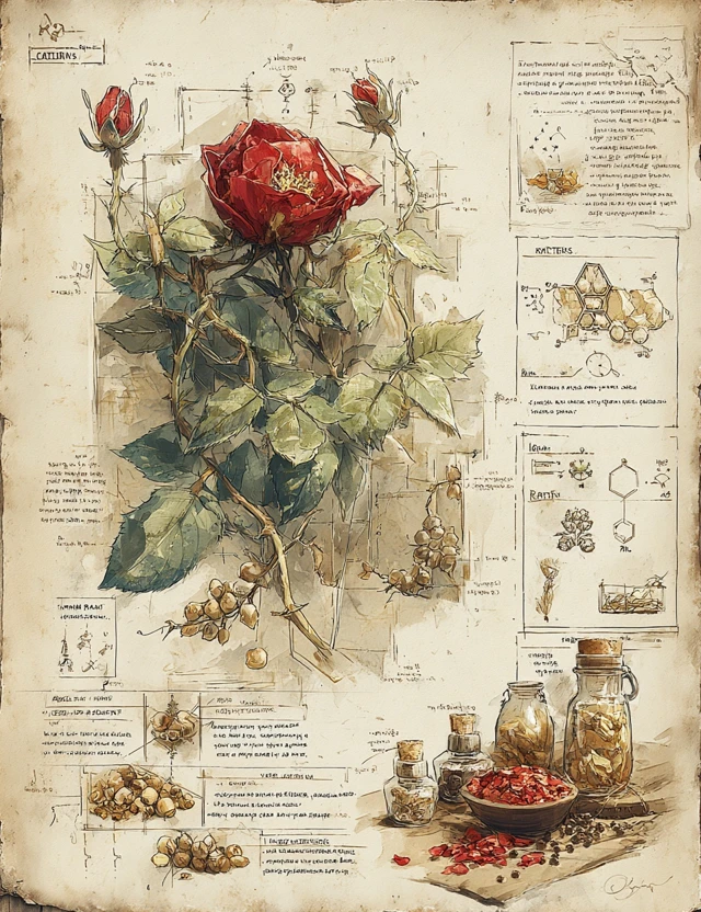 Fantasy Herbalist Sketch Red Rose Petals