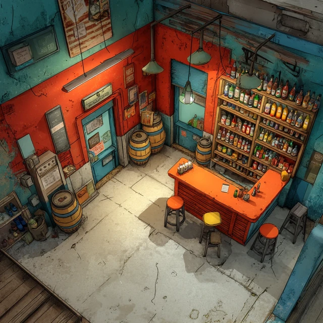 Urban Liquor Store Interior Cartoon Style