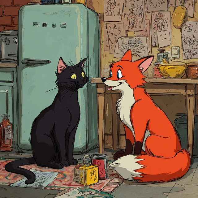 Cat and Fox Apartment Fun Cartoon