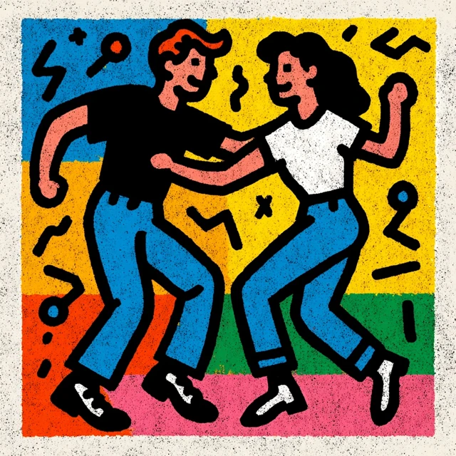 Joyful Dancing Couple Pop Art Illustration