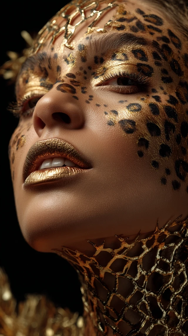 Glamorous Woman Gold Leopard Makeup