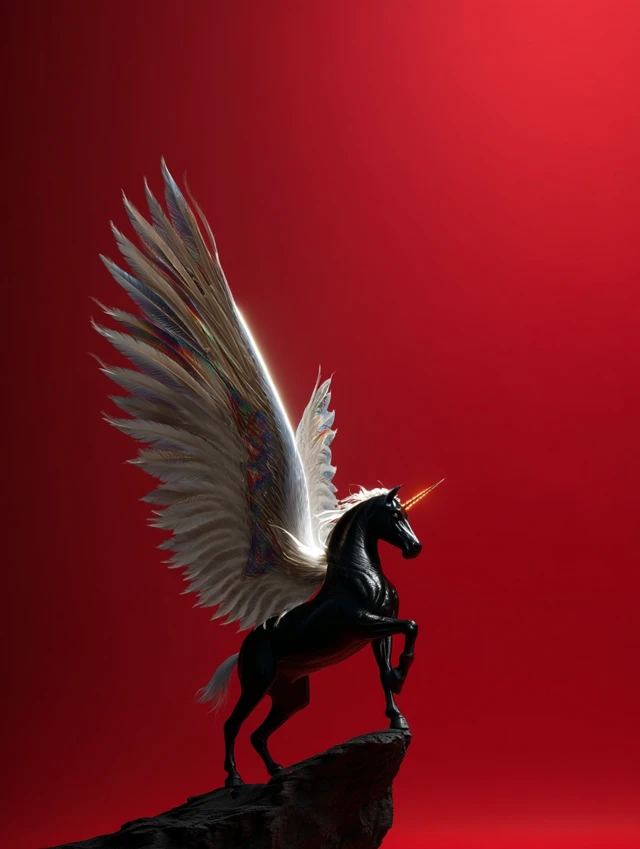 Black Unicorn With Wings Fantasy Illustration