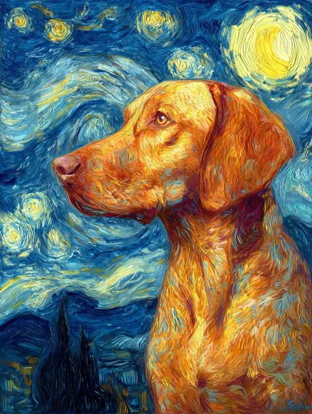Labrador Portrait Starry Night Van Gogh Style