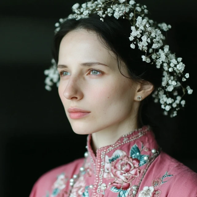 Elegant Woman in Pink Floral Dress Artistic Portrait